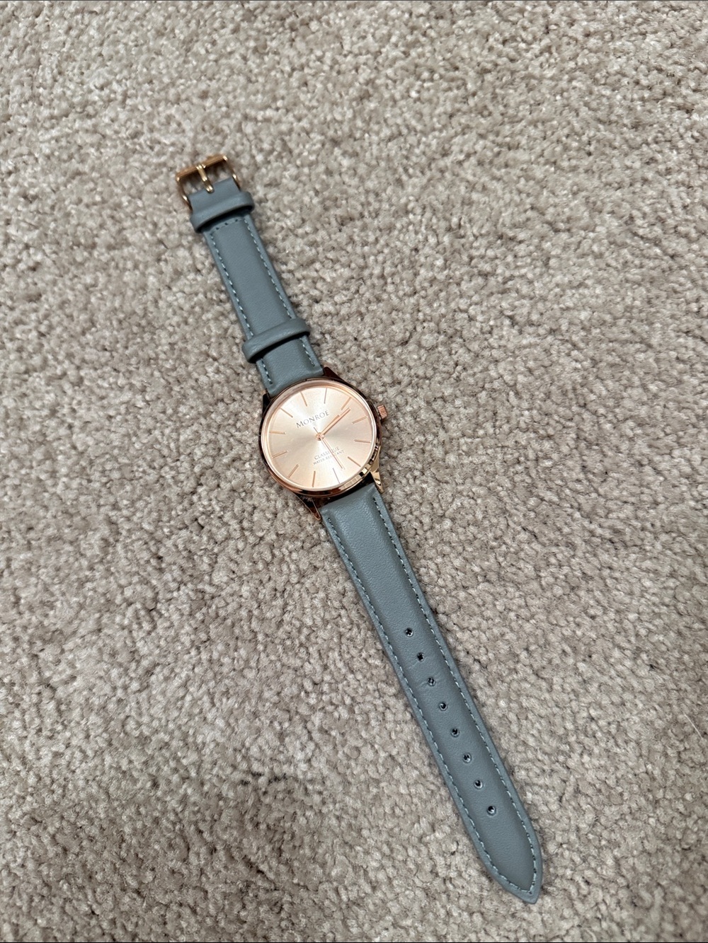 Monroe Classique Rose Gold Face Light Gray Leather Strap watch